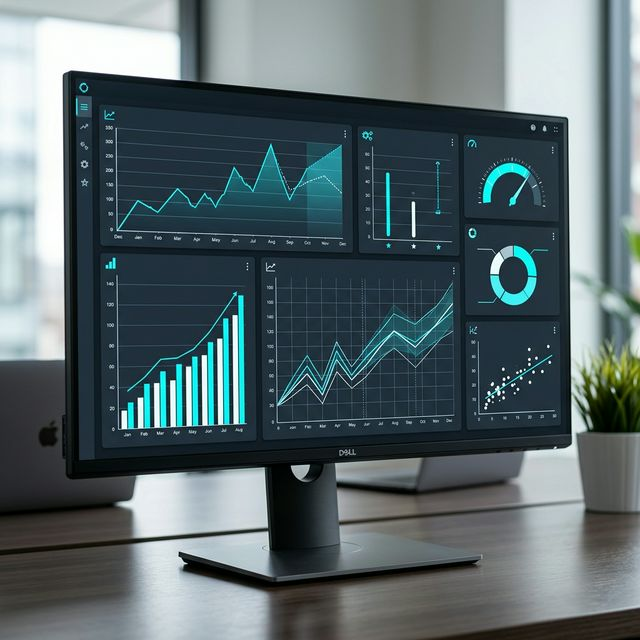 Conceptual abstract corporate presentation depicting complex predictive analytics and holographic data flows.